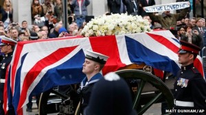 Margaret Thatcher's casket goes to Westminster Cathedral