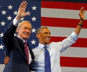 Obama attends a  a rally for senate candidate Ed Markey at the Reggie Lewis Center in Roxbury.